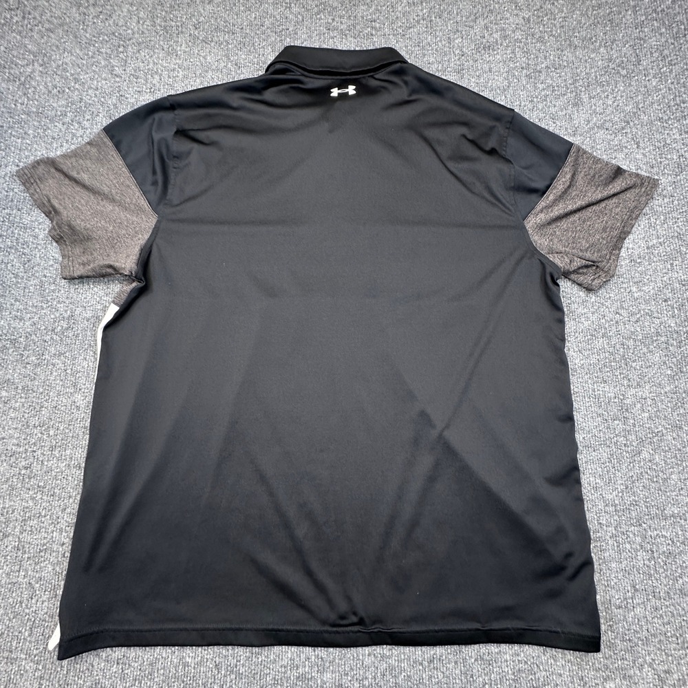 Under Armour Playoff Polo Mens XXL Black Gray White Colorblock Golf Shirt Loose - Picture 3 of 7